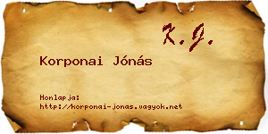 Korponai Jónás névjegykártya
